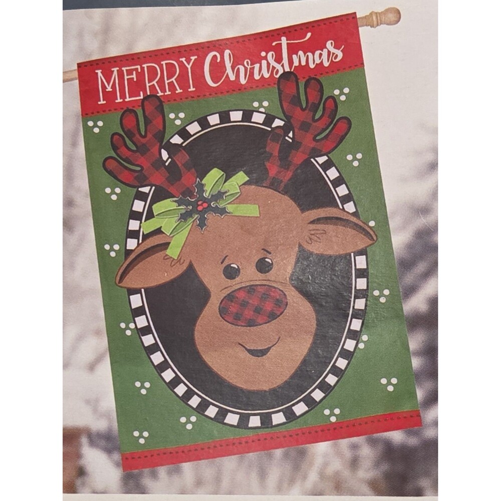 Christmas House Flag 28x44 Merry Christmas Reindeer Rudolph Style Selections New